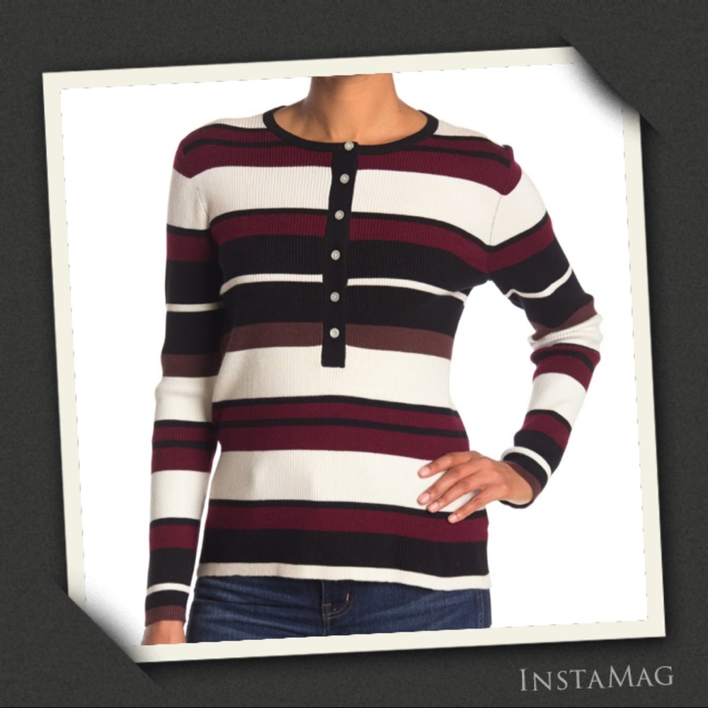 VELVET HEART Striped Long Sleeve Ribbed Henley